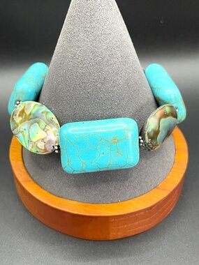Donna Dressler Sterling Silver Faux Turquoise Abalone Link Bracelet